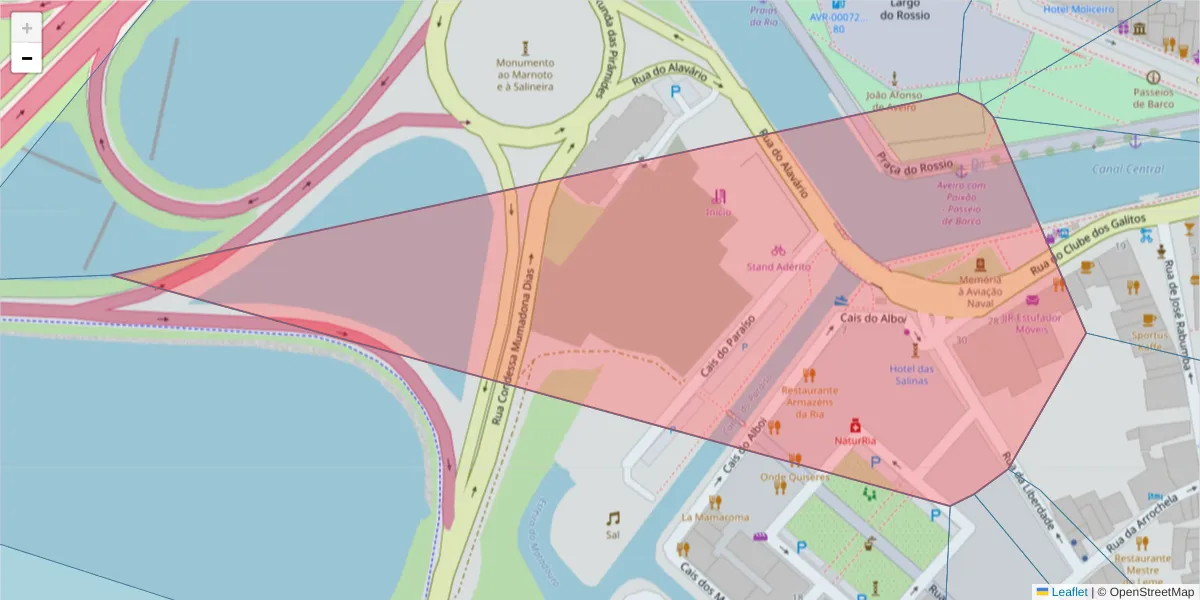 Mapa detalhado do código postal 3810-126 com limites, códigos postais vizinhos e agências dos correios
