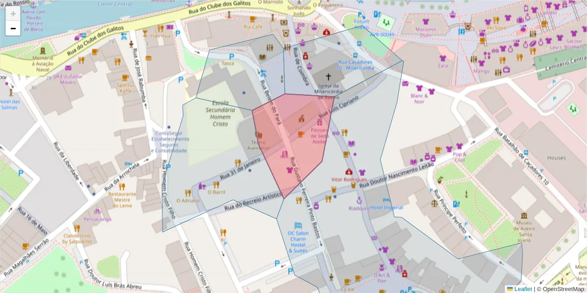Mapa detalhado do código postal 3810-128 com limites, códigos postais vizinhos e agências dos correios