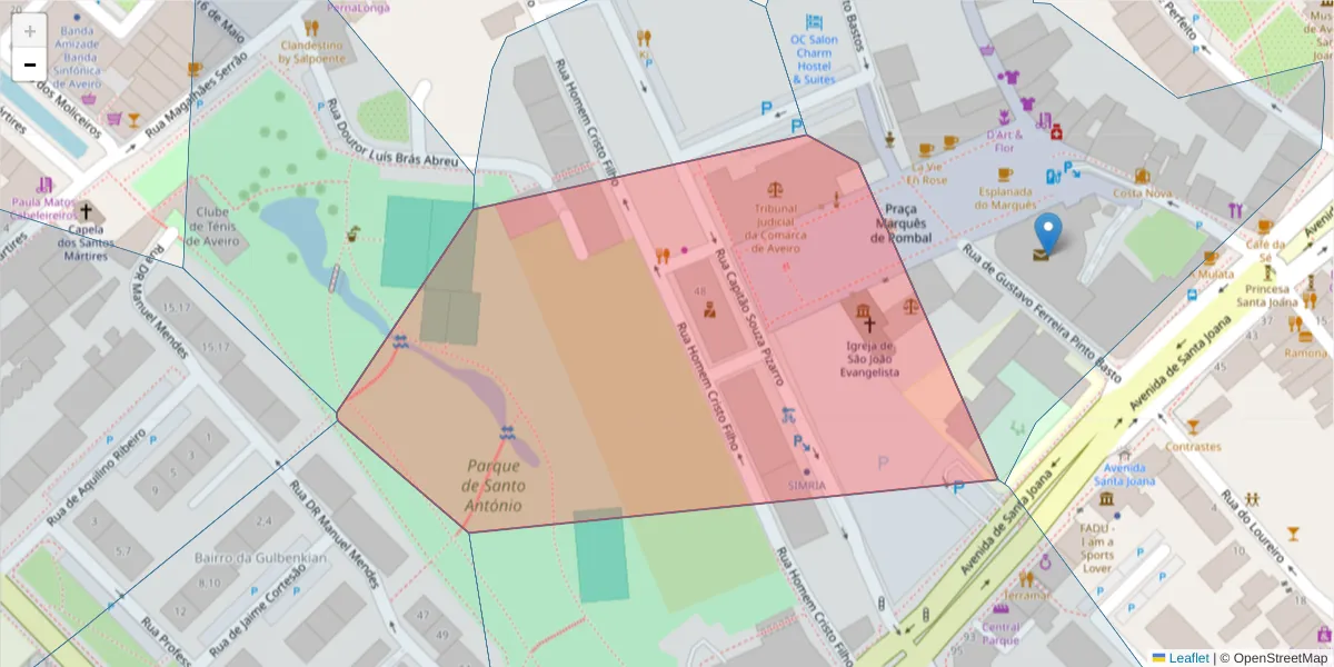Mapa detalhado do código postal 3810-133 com limites, códigos postais vizinhos e agências dos correios