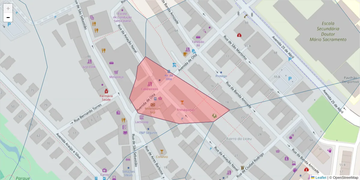 Mapa detalhado do código postal 3810-143 com limites, códigos postais vizinhos e agências dos correios