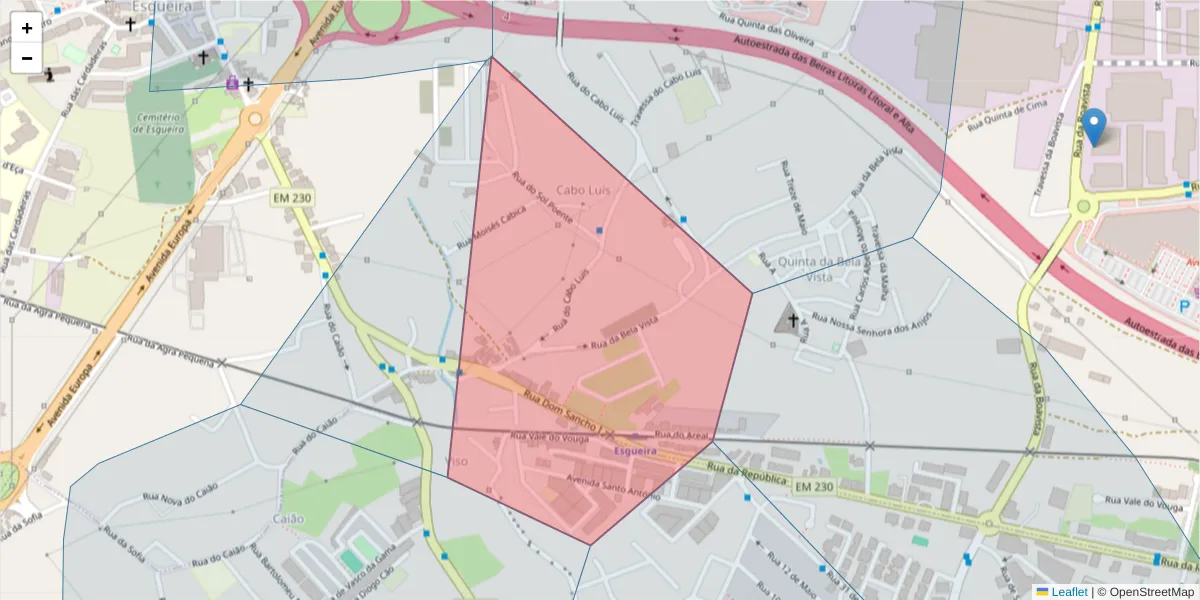 Mapa detalhado do código postal 3810-144 com limites, códigos postais vizinhos e agências dos correios