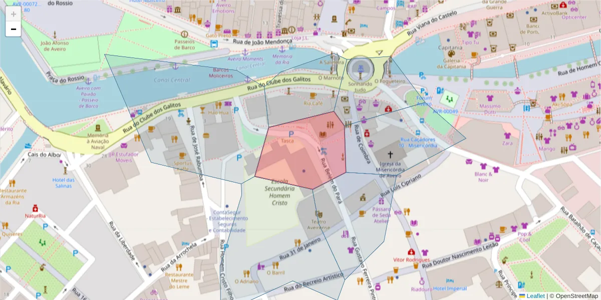 Mapa detalhado do código postal 3810-156 com limites, códigos postais vizinhos e agências dos correios