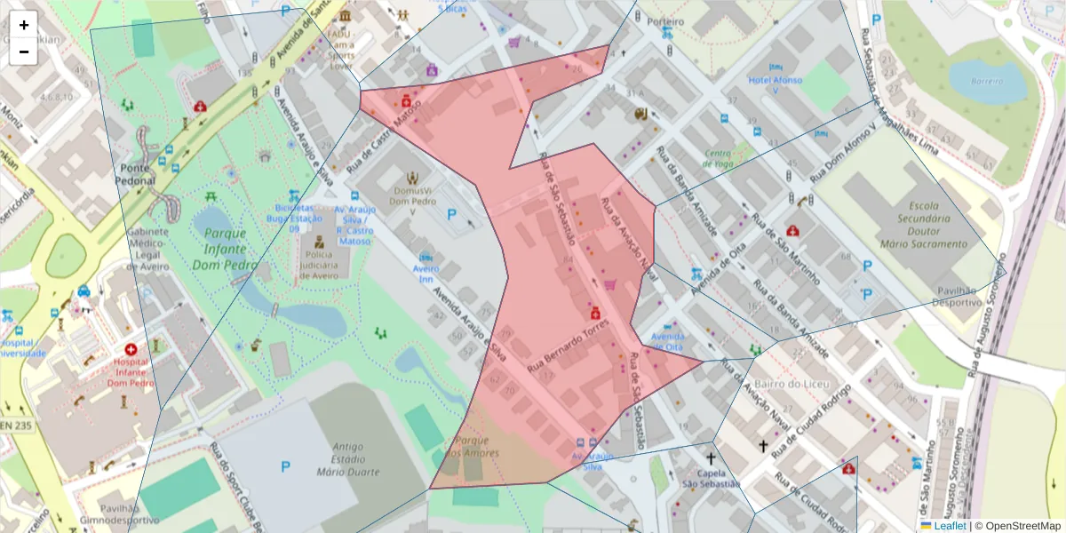 Mapa detalhado do código postal 3810-187 com limites, códigos postais vizinhos e agências dos correios