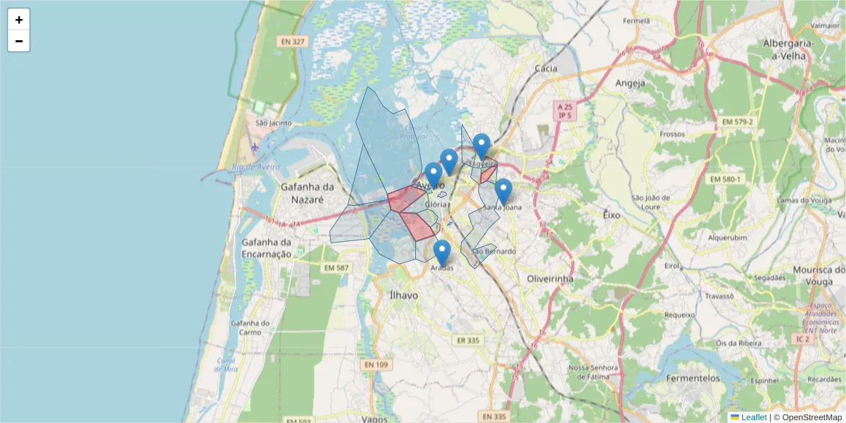 Mapa detalhado do código postal 3810-193 com limites, códigos postais vizinhos e agências dos correios