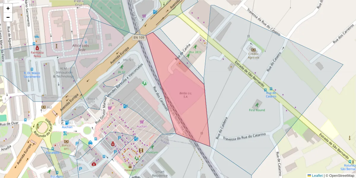 Mapa detalhado do código postal 3810-234 com limites, códigos postais vizinhos e agências dos correios