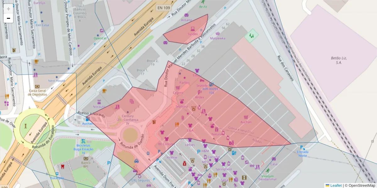 Mapa detalhado do código postal 3810-498 com limites, códigos postais vizinhos e agências dos correios