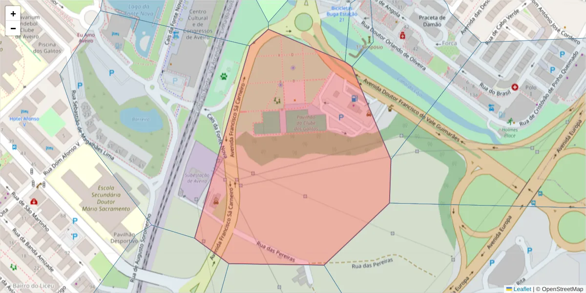 Mapa detalhado do código postal 3810-525 com limites, códigos postais vizinhos e agências dos correios