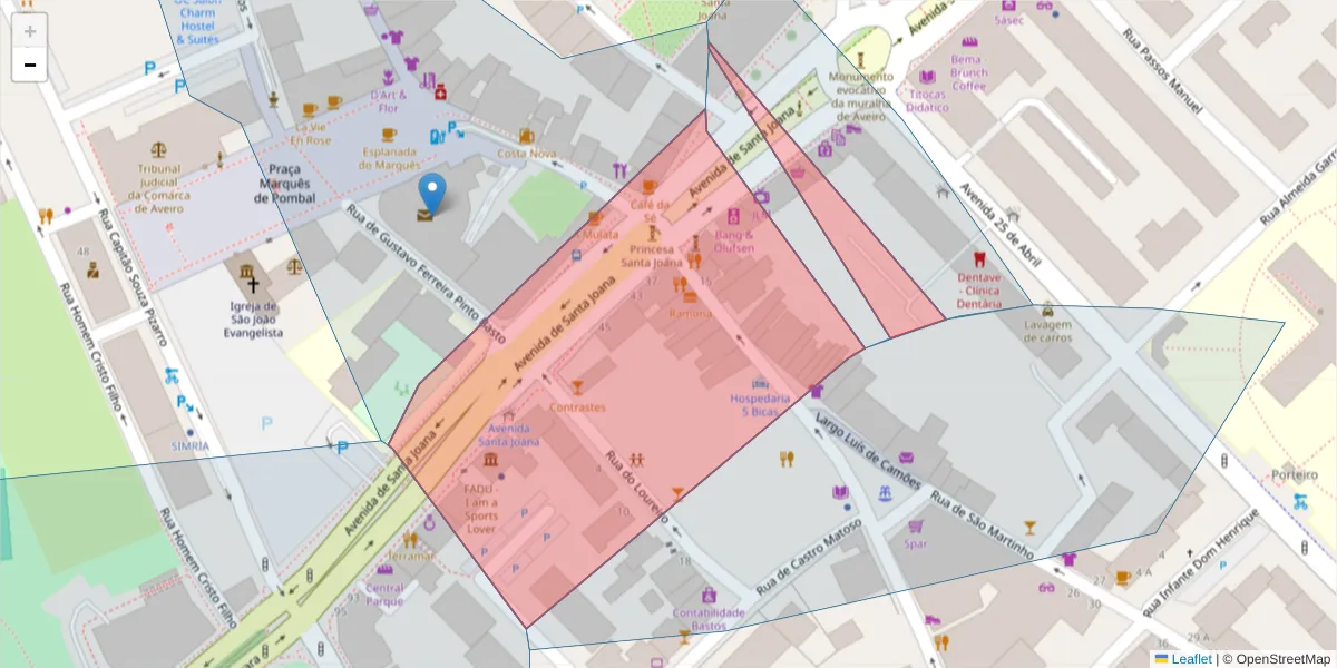 Mapa detalhado do código postal 3810-558 com limites, códigos postais vizinhos e agências dos correios