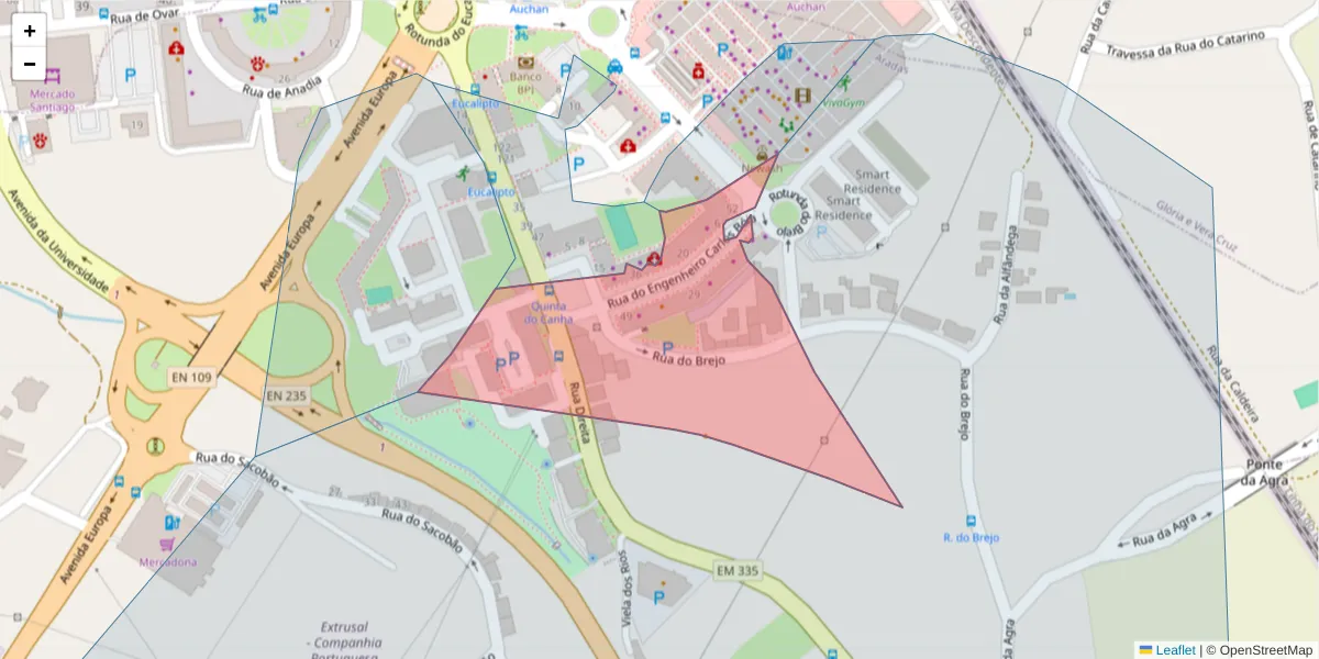 Mapa detalhado do código postal 3810-702 com limites, códigos postais vizinhos e agências dos correios