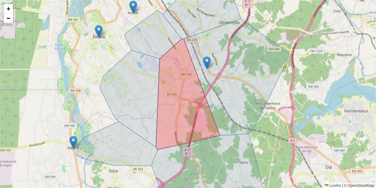 Mapa detalhado do código postal 3810-839 com limites, códigos postais vizinhos e agências dos correios