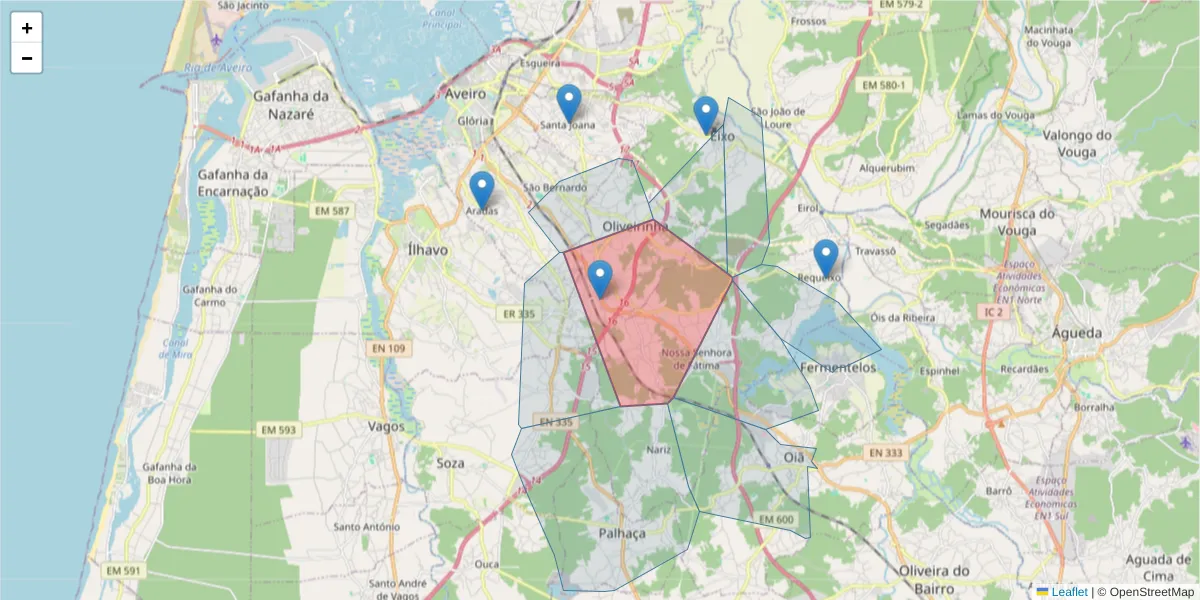 Mapa detalhado do código postal 3810-847 com limites, códigos postais vizinhos e agências dos correios