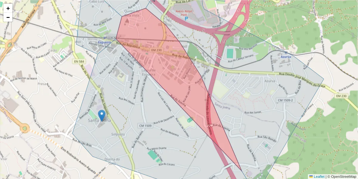 Mapa detalhado do código postal 3810-945 com limites, códigos postais vizinhos e agências dos correios