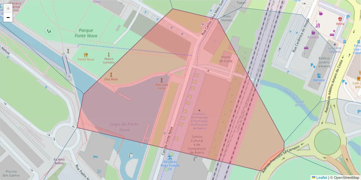 Mapa detalhado do código postal 3811-901 com limites, códigos postais vizinhos e agências dos correios