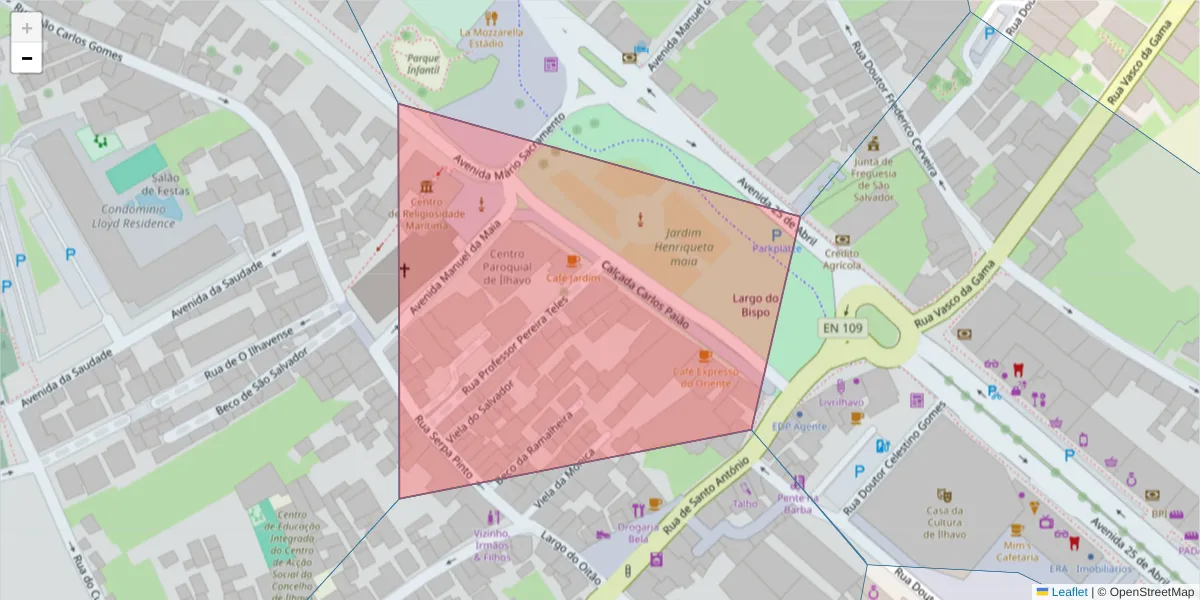 Mapa detalhado do código postal 3830-052 com limites, códigos postais vizinhos e agências dos correios