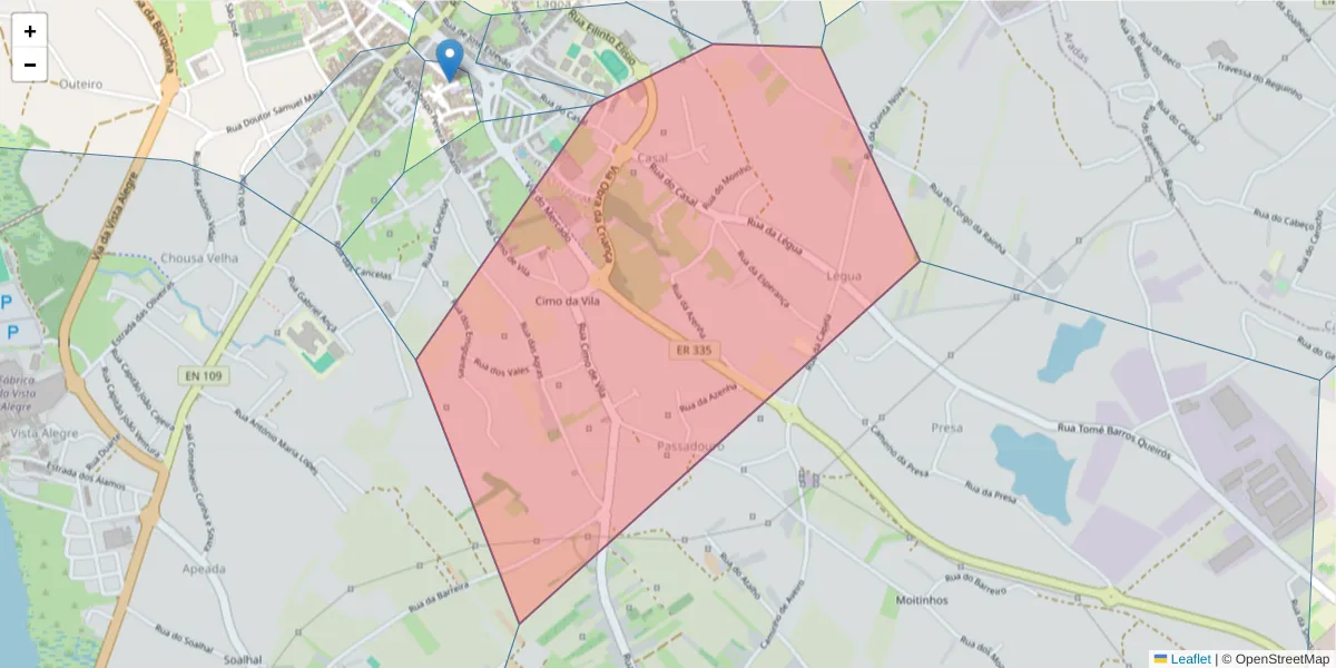 Mapa detalhado do código postal 3830-246 com limites, códigos postais vizinhos e agências dos correios