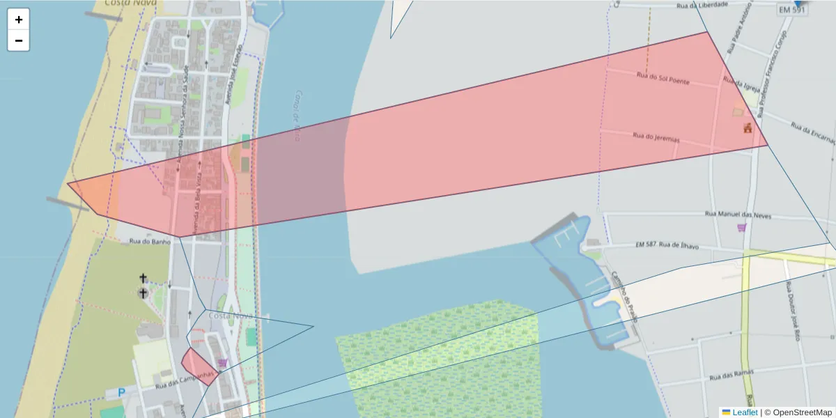 Mapa detalhado do código postal 3830-451 com limites, códigos postais vizinhos e agências dos correios