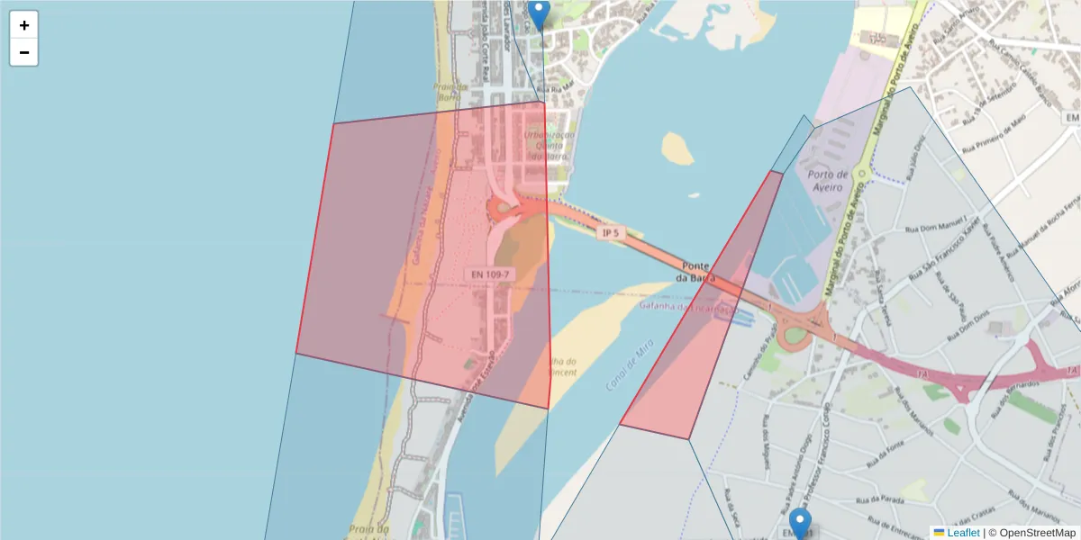 Mapa detalhado do código postal 3830-748 com limites, códigos postais vizinhos e agências dos correios
