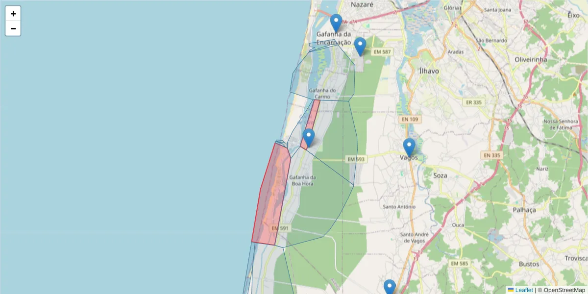 Mapa detalhado do código postal 3840-275 com limites, códigos postais vizinhos e agências dos correios