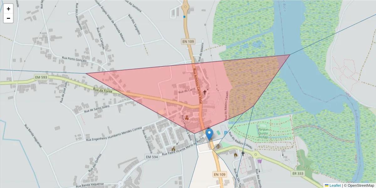 Mapa detalhado do código postal 3840-411 com limites, códigos postais vizinhos e agências dos correios