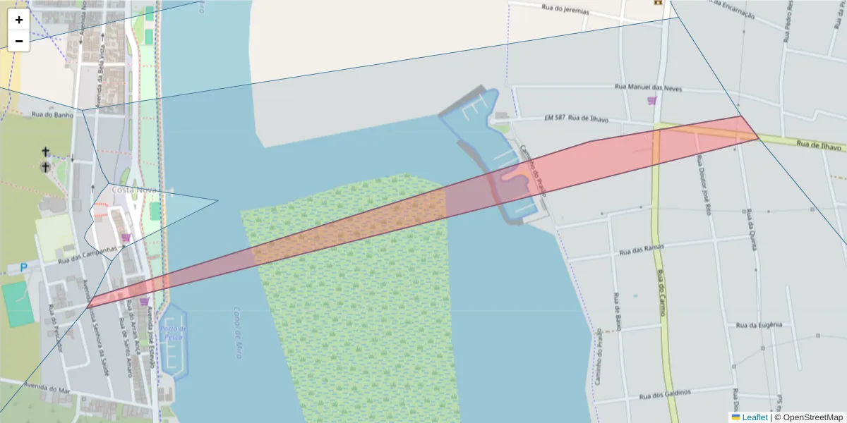 Mapa detalhado do código postal 3840-451 com limites, códigos postais vizinhos e agências dos correios