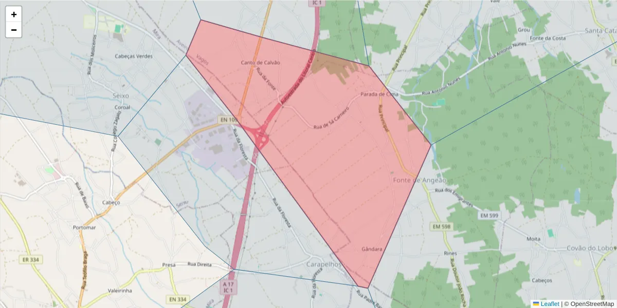 Mapa detalhado do código postal 3840-661 com limites, códigos postais vizinhos e agências dos correios