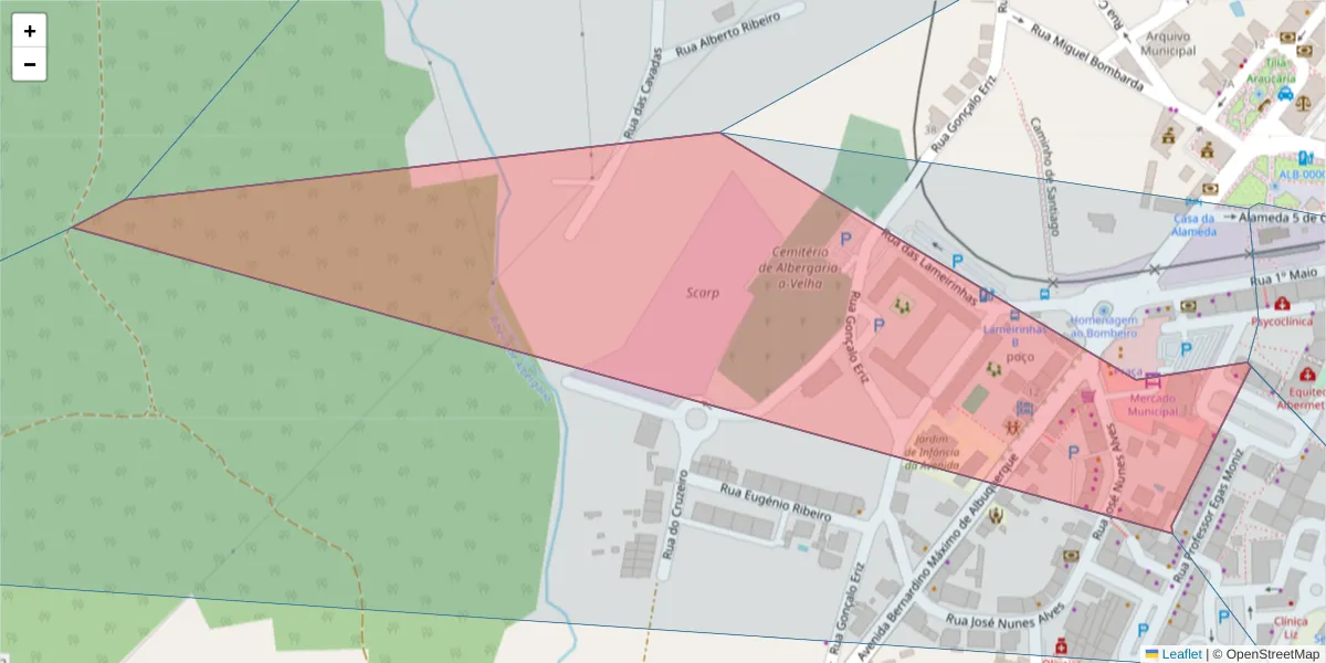 Mapa detalhado do código postal 3850-055 com limites, códigos postais vizinhos e agências dos correios