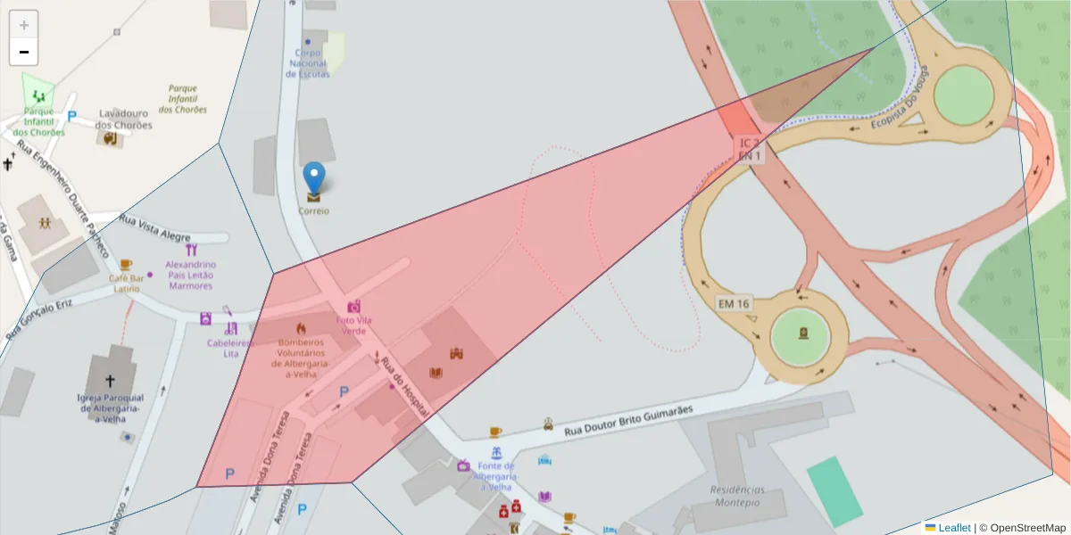 Mapa detalhado do código postal 3850-065 com limites, códigos postais vizinhos e agências dos correios