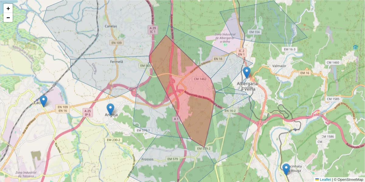 Mapa detalhado do código postal 3850-273 com limites, códigos postais vizinhos e agências dos correios