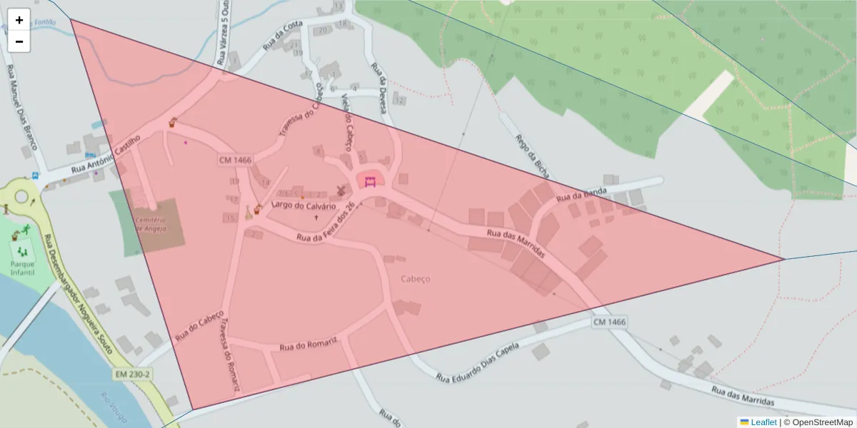 Mapa detalhado do código postal 3850-410 com limites, códigos postais vizinhos e agências dos correios