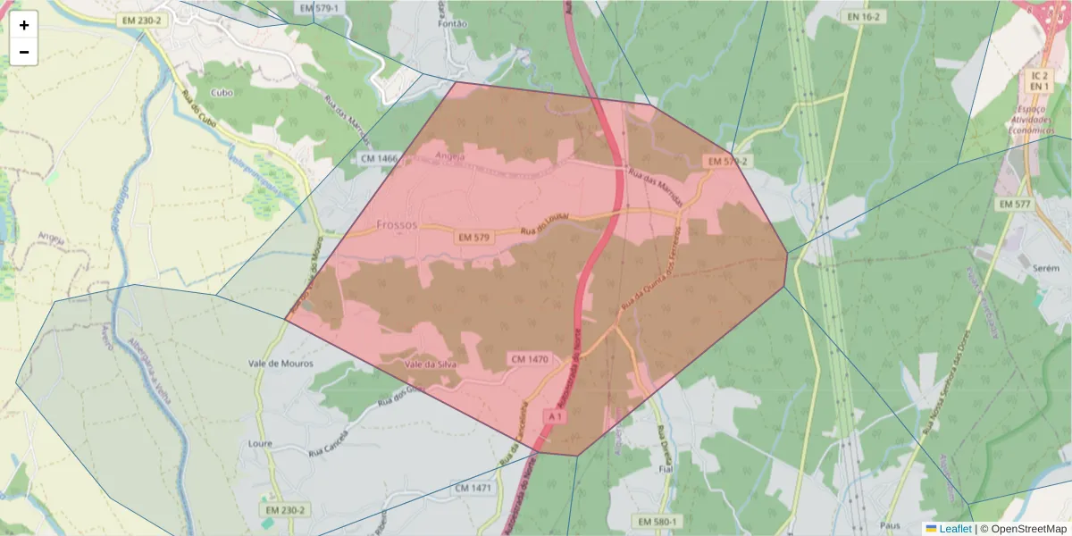 Mapa detalhado do código postal 3850-612 com limites, códigos postais vizinhos e agências dos correios