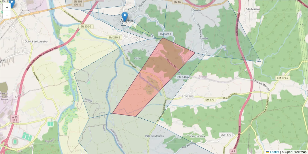 Mapa detalhado do código postal 3850-660 com limites, códigos postais vizinhos e agências dos correios