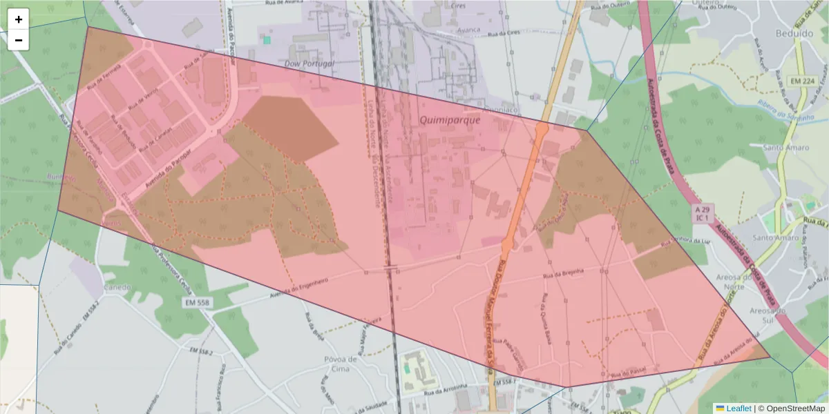 Mapa detalhado do código postal 3860-210 com limites, códigos postais vizinhos e agências dos correios