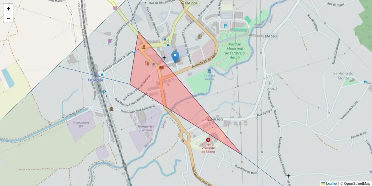 Mapa detalhado do código postal 3860-389 com limites, códigos postais vizinhos e agências dos correios