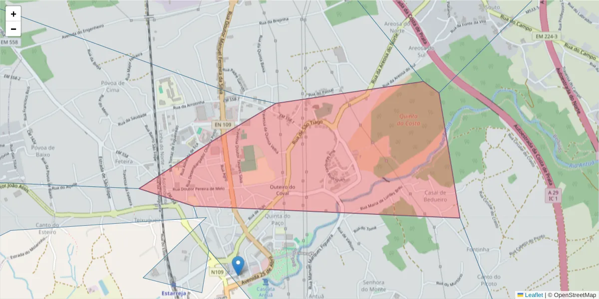Mapa detalhado do código postal 3860-396 com limites, códigos postais vizinhos e agências dos correios