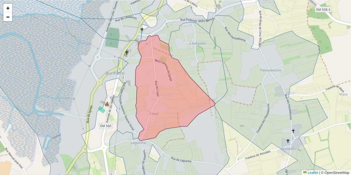 Mapa detalhado do código postal 3870-014 com limites, códigos postais vizinhos e agências dos correios