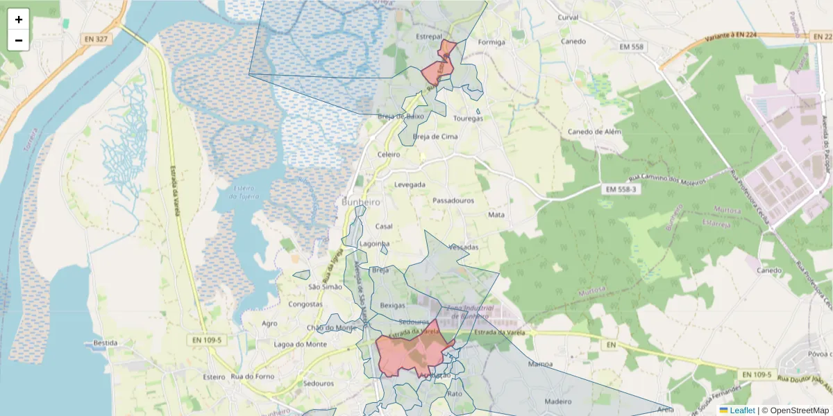 Mapa detalhado do código postal 3870-019 com limites, códigos postais vizinhos e agências dos correios