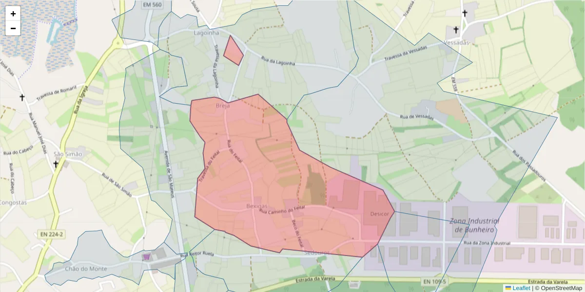Mapa detalhado do código postal 3870-021 com limites, códigos postais vizinhos e agências dos correios