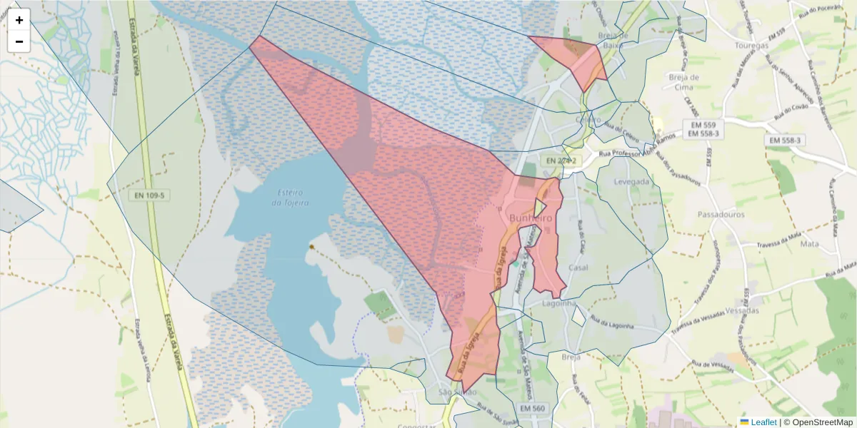Mapa detalhado do código postal 3870-022 com limites, códigos postais vizinhos e agências dos correios