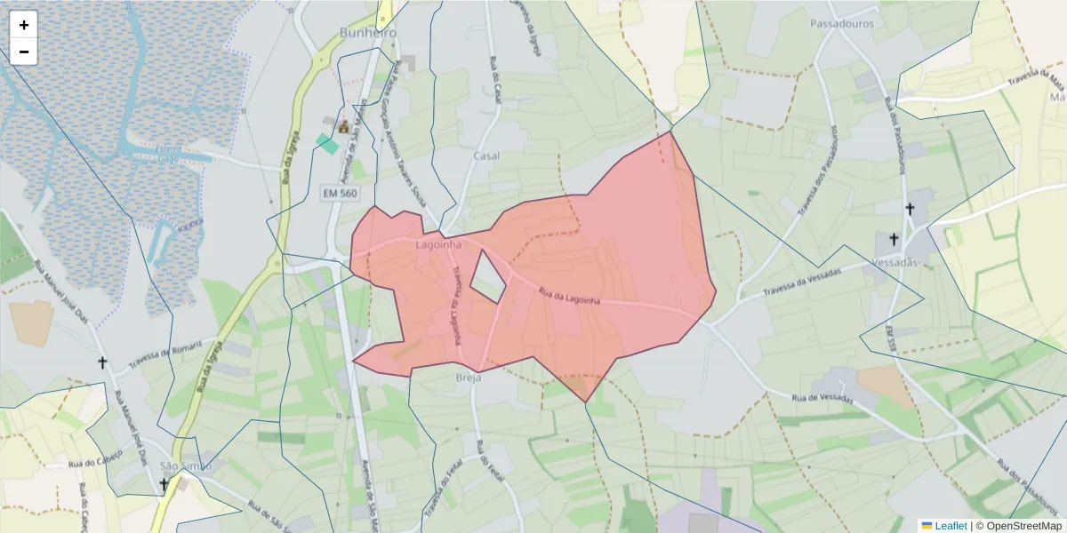 Mapa detalhado do código postal 3870-024 com limites, códigos postais vizinhos e agências dos correios