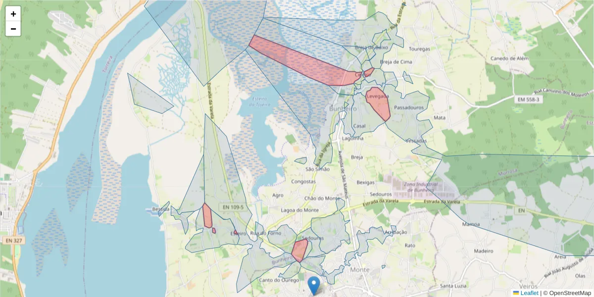 Mapa detalhado do código postal 3870-025 com limites, códigos postais vizinhos e agências dos correios