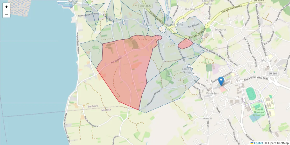 Mapa detalhado do código postal 3870-037 com limites, códigos postais vizinhos e agências dos correios