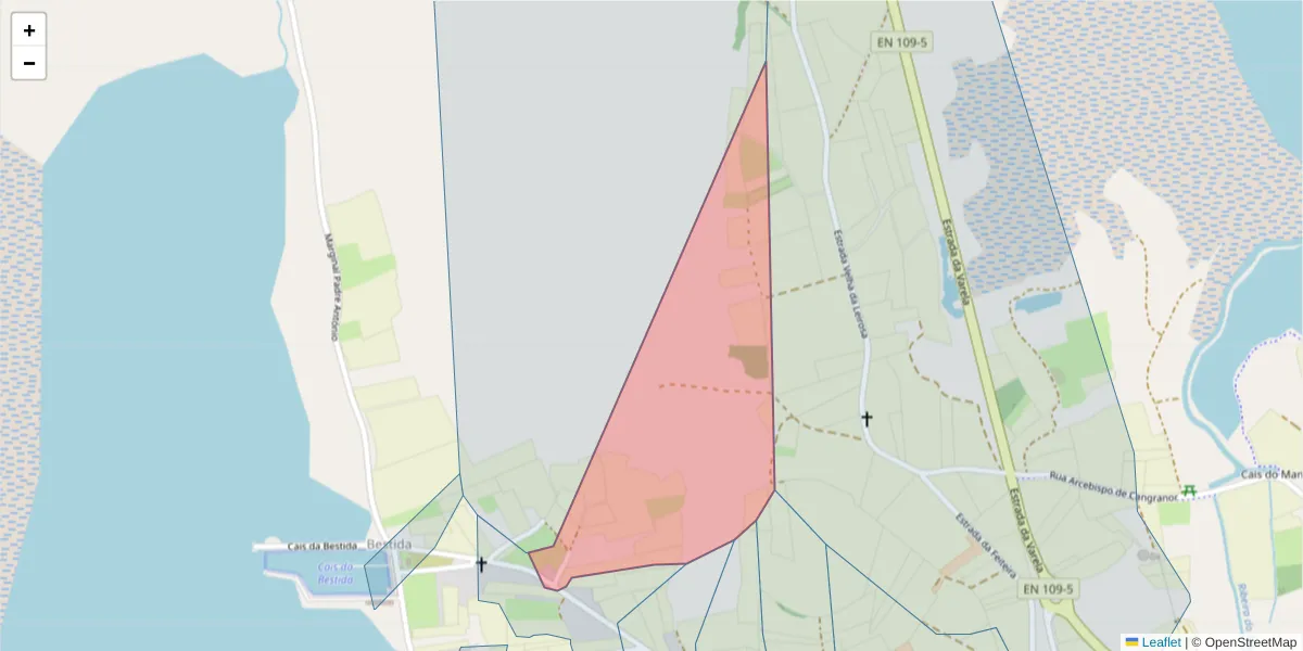 Mapa detalhado do código postal 3870-038 com limites, códigos postais vizinhos e agências dos correios