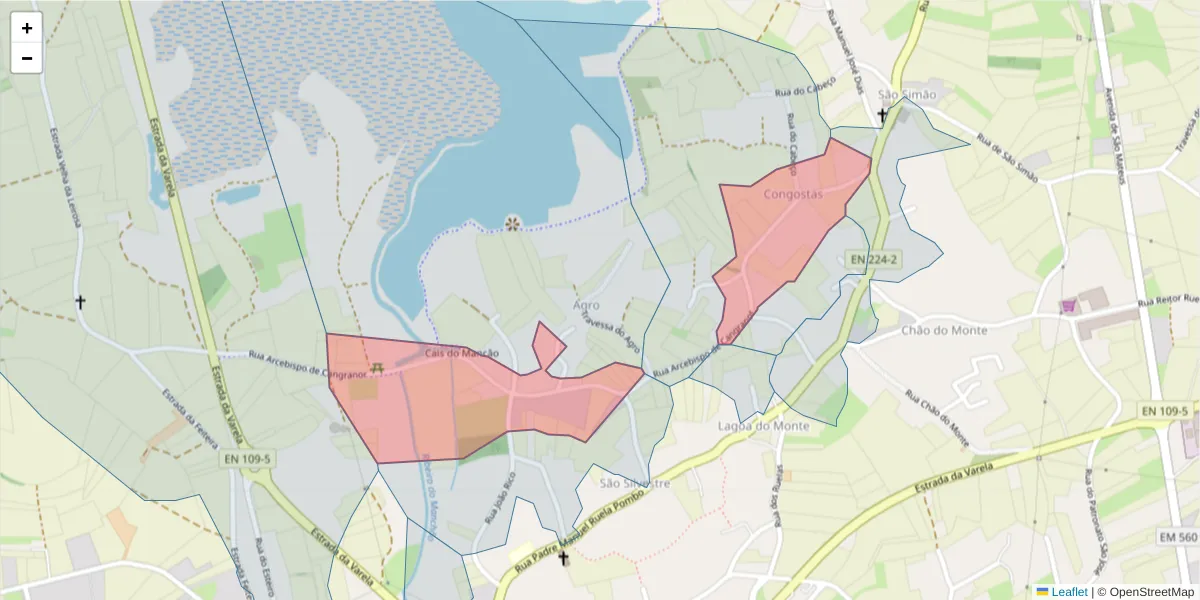 Mapa detalhado do código postal 3870-039 com limites, códigos postais vizinhos e agências dos correios