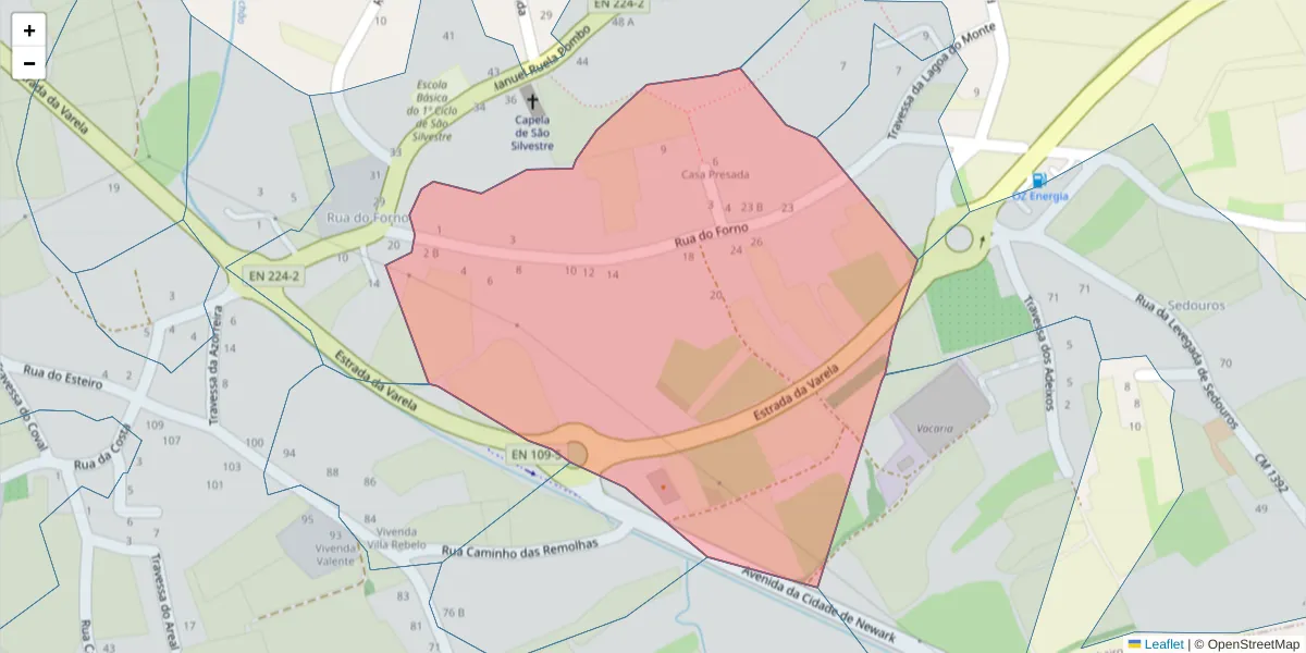 Mapa detalhado do código postal 3870-043 com limites, códigos postais vizinhos e agências dos correios