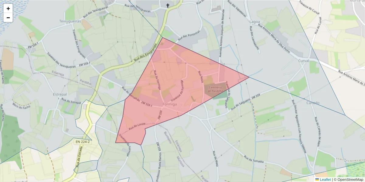 Mapa detalhado do código postal 3870-047 com limites, códigos postais vizinhos e agências dos correios