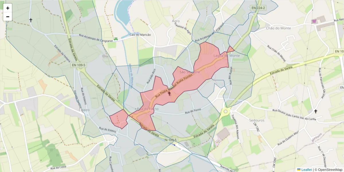 Mapa detalhado do código postal 3870-050 com limites, códigos postais vizinhos e agências dos correios