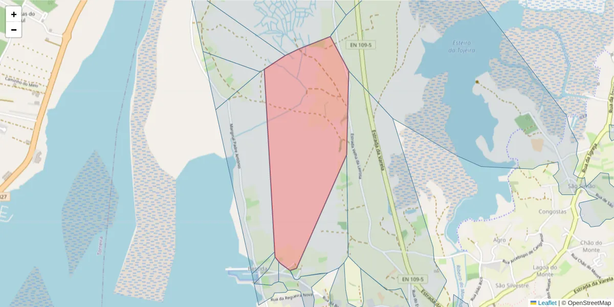 Mapa detalhado do código postal 3870-054 com limites, códigos postais vizinhos e agências dos correios