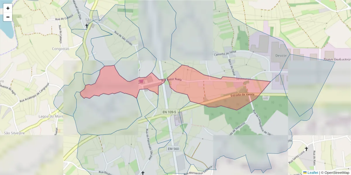 Mapa detalhado do código postal 3870-056 com limites, códigos postais vizinhos e agências dos correios