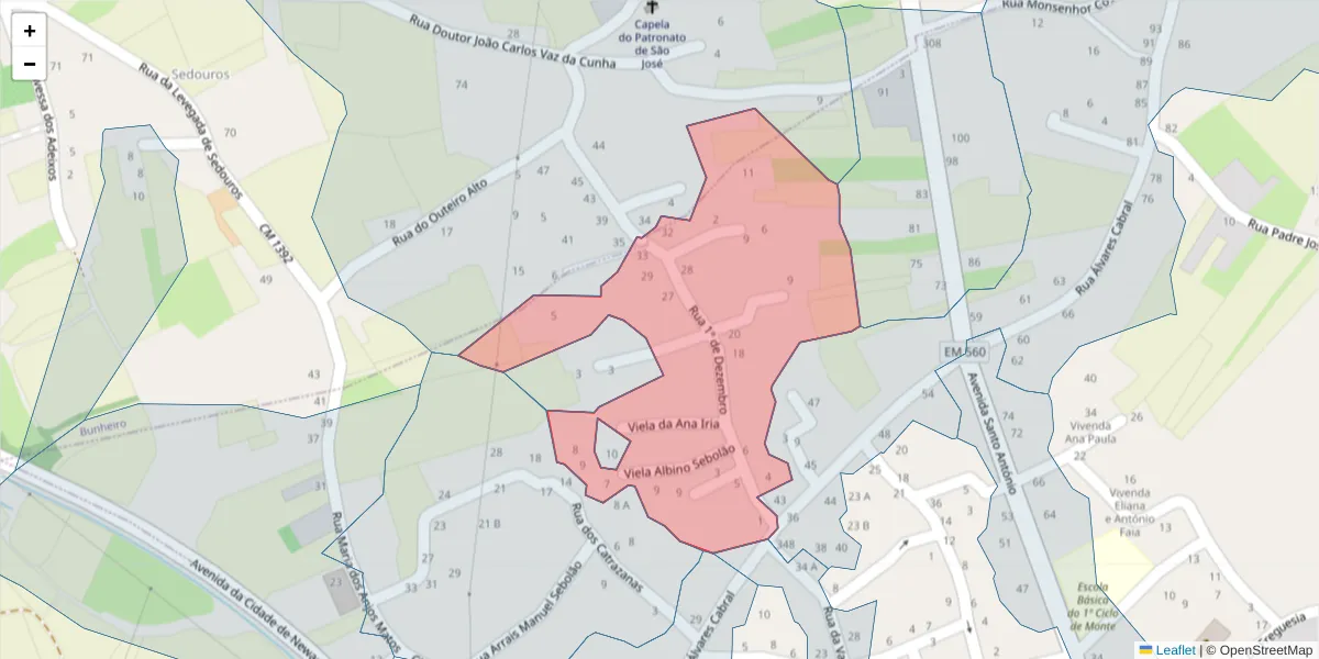 Mapa detalhado do código postal 3870-123 com limites, códigos postais vizinhos e agências dos correios