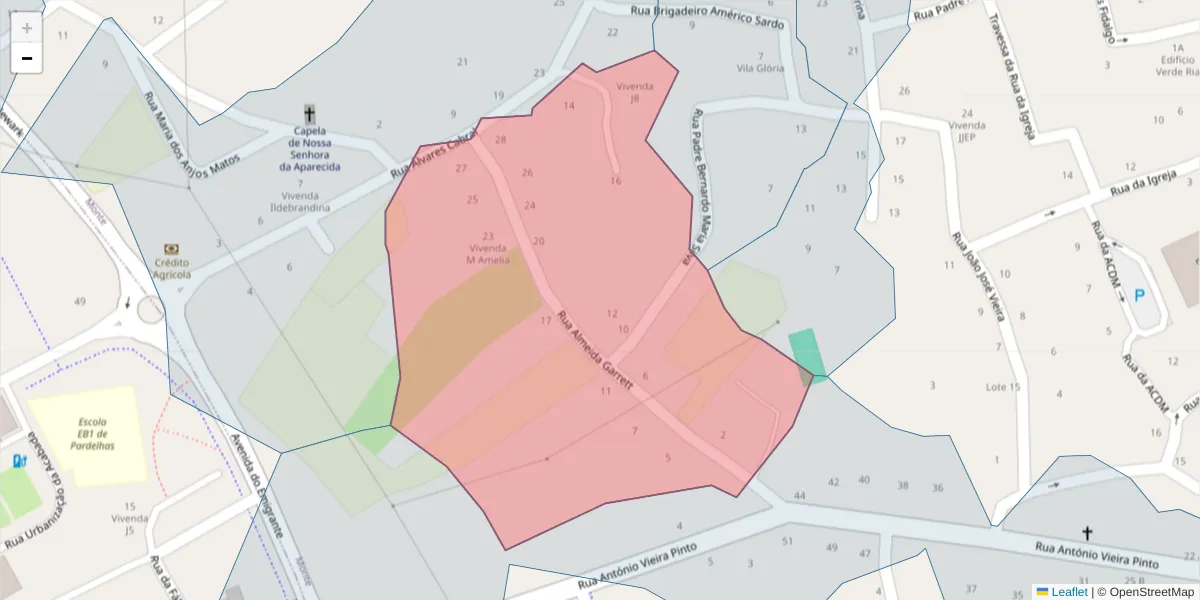 Mapa detalhado do código postal 3870-125 com limites, códigos postais vizinhos e agências dos correios